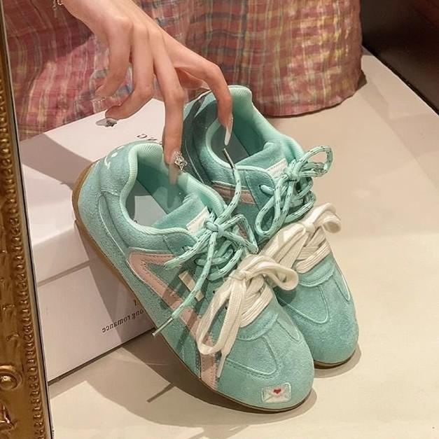 Argand Training Shoes Women's New Autumn and Autumn Round Head Mint Green Racing Shoes Versatile Flat-bottomed Casual Sports Shoes