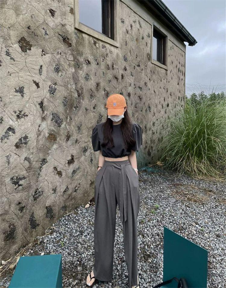 Korean Chic Asymmetrical High-Waisted Pleated Wide-Leg Trousers for Women