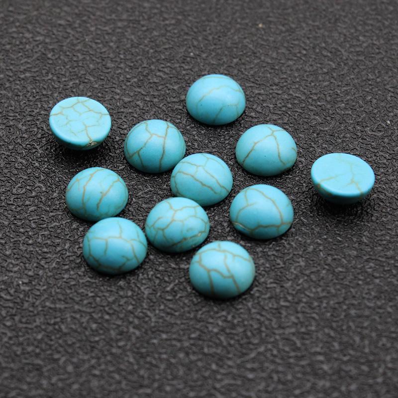 30-10Pcs Blue White Turquoises Natural Stone Beads Cabochon Flat Back Round Cabochons Cameo For Jewelry Making DIY Accessories