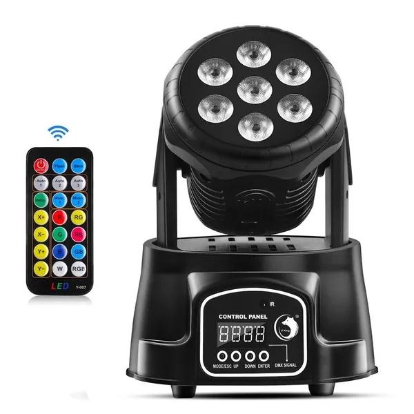 Upgraded 120W 7 LEDs Moving Head Llights RGBW DMX512 Remote Control Stage Lighting DJ Equipment Disco Party Lights Bar