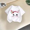 Summer Kids T Shirt Flower Cat Graphic Shirt Girls Floral Kitty Tops White Short Sleeve Wild Tee Cute Animal Cartoon Cat T-shirt