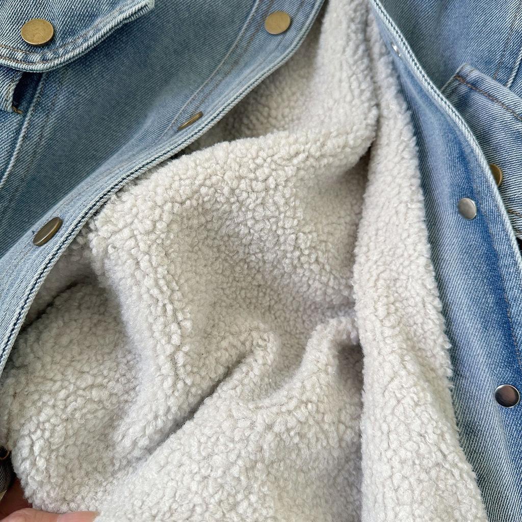 Zimní dívčí módní džínové šaty s plyšovou teplou džínovou bundou