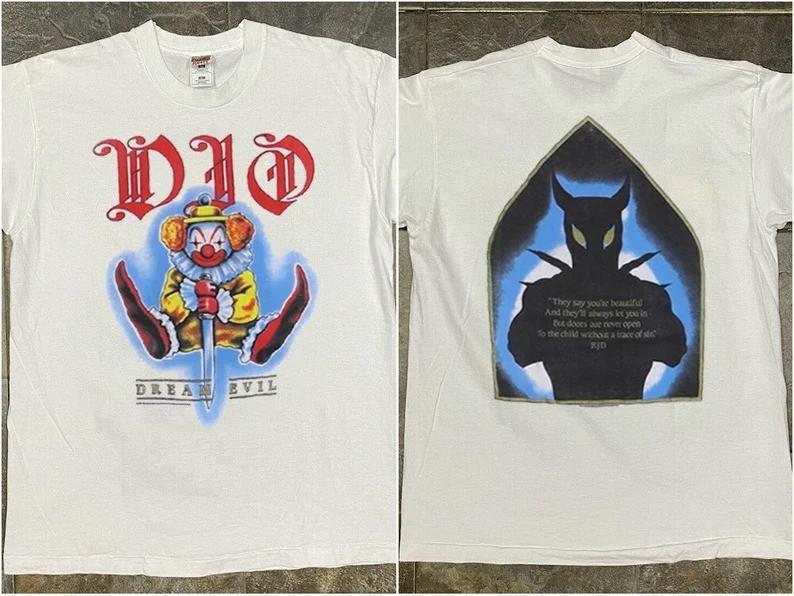 DIO T-Shirt Vinatge 1987 Dio Dream Evil White T-Shirt Unisex T-Shirt L
