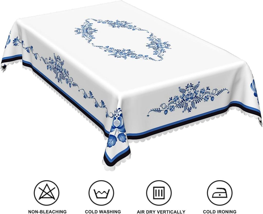 Blue Floral Rectangle Tablecloth Wedding Party Decor Reusable Blue White Porcelain Printed Tablecover Kitchen Dining Table Decor