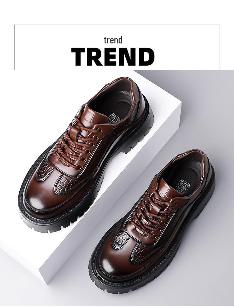 Men's British Style Thick-Soled Crocodile Pattern Leather Shoes - Versatile Non-Slip Casual Footwear