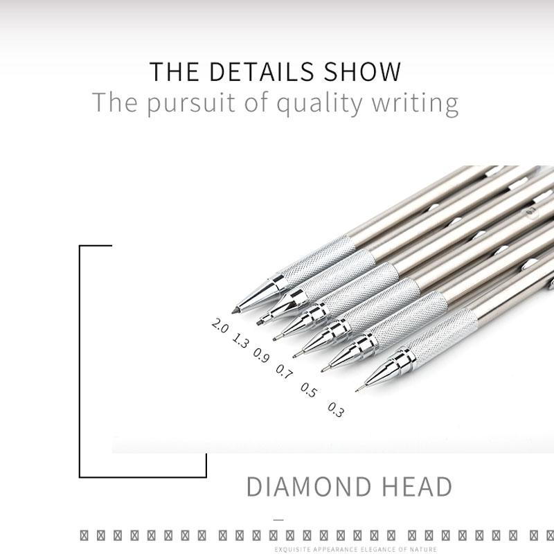 Full Metal Mechanical Pencil Set 0.3 0.5 0.7 0.9 1.3 2.0mm Art Drawing Automatic Pencil with Leads Office Kawaii School Supplies