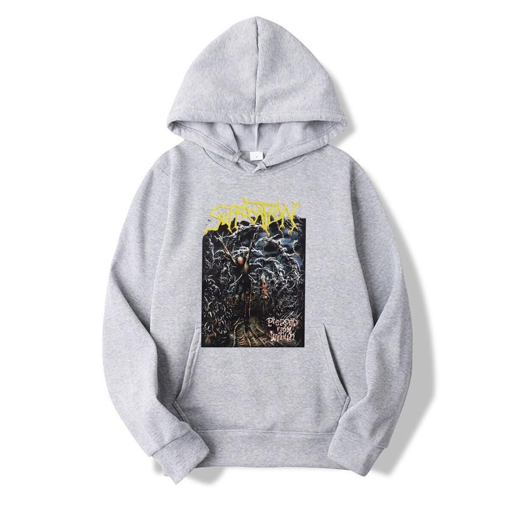 Černé mikiny s kapucí Hot Suffocation Band, bavlna, velikost S 234XL, RM320, s dlouhým rukávem nebo rukávem