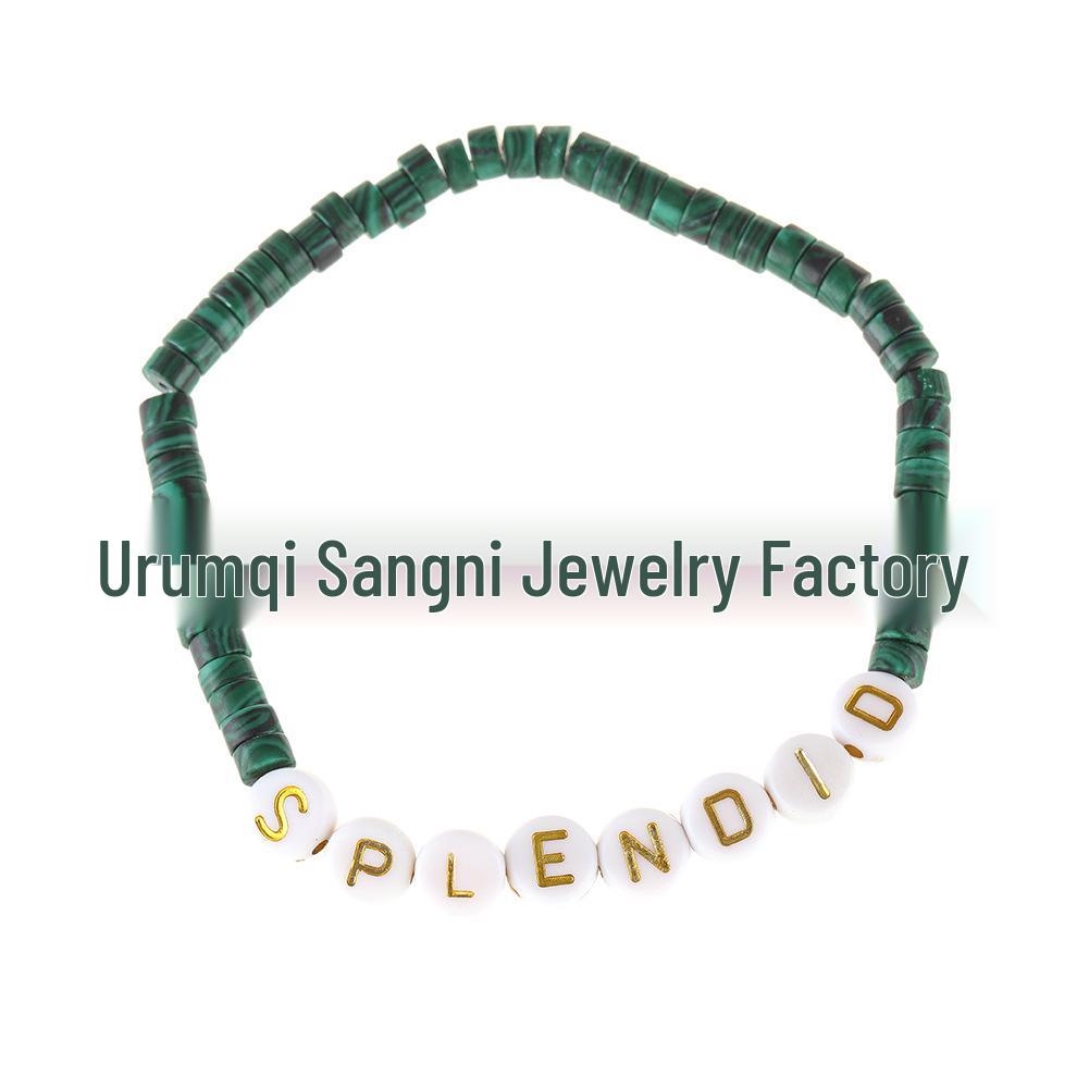 Unisex European & American Natural Stone Beaded Elastic Bracelet with English Letter