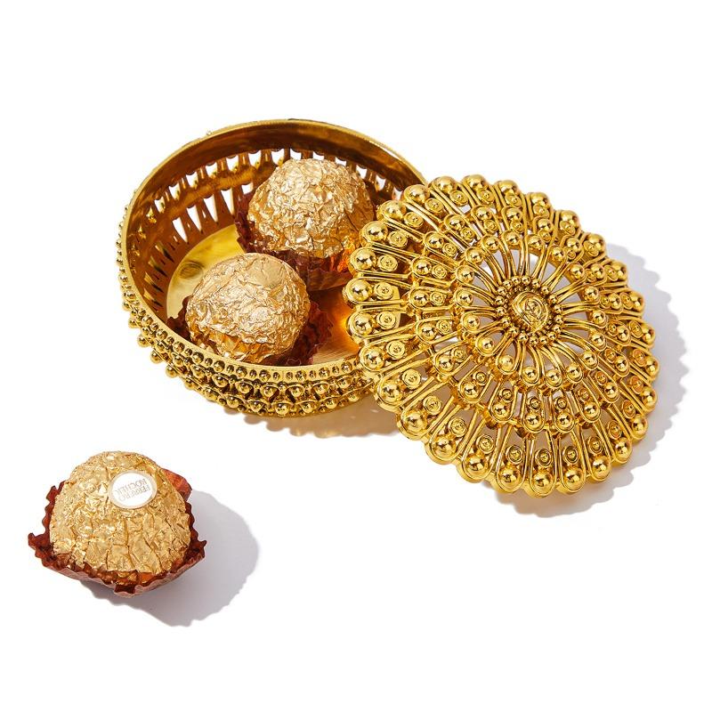 Zlatá bonboniéra Kadidelnice ve tvaru galvanicky pokovená zlatá a stříbrná kulatá krabička Zlatá a stříbrná krabička