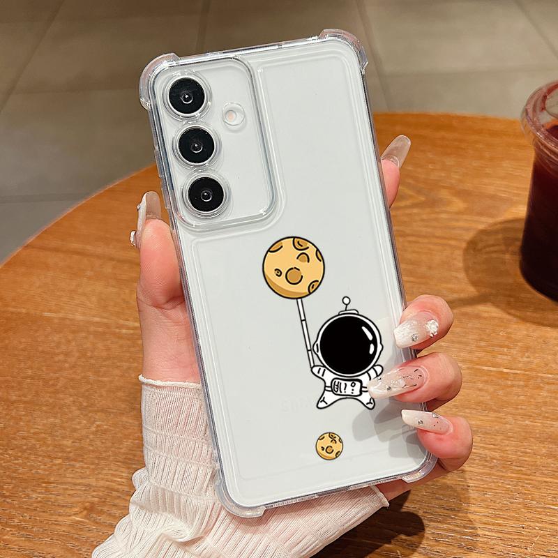 Cartoon Astronaut Print Phone Case For Samsung Galaxy A57 A37 A17 A56 A16 A55 A36 A26 A15 A35 A54 A53 Clear Shockproof TPU Cover