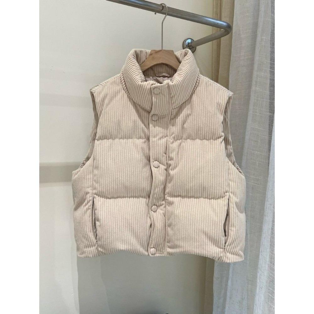 

Fashion Women s Layering Vest, Corduroy Quilted Puffer Vest, Stand-up Collar Sleeveless Vest for Everyday & Cold Weather S