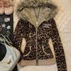 VAYLA Y2K Hot Girl Herbst Winter Harajuku Vintage Leopard Print Slim Fit Sweatshirt Damen Gothic Pelzkragen Reißverschluss Langarm Hoodie