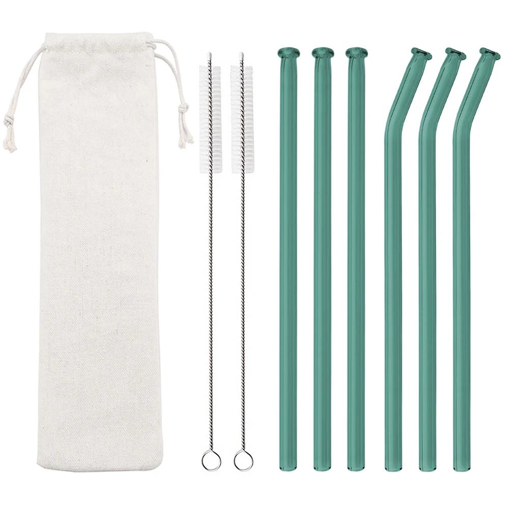 9Pcs 200*8mm Clear Glass Straws for Smoothies Cocktails Drinking Straws Healthy Reusable Eco Friendly Straws Drinkware Accessory