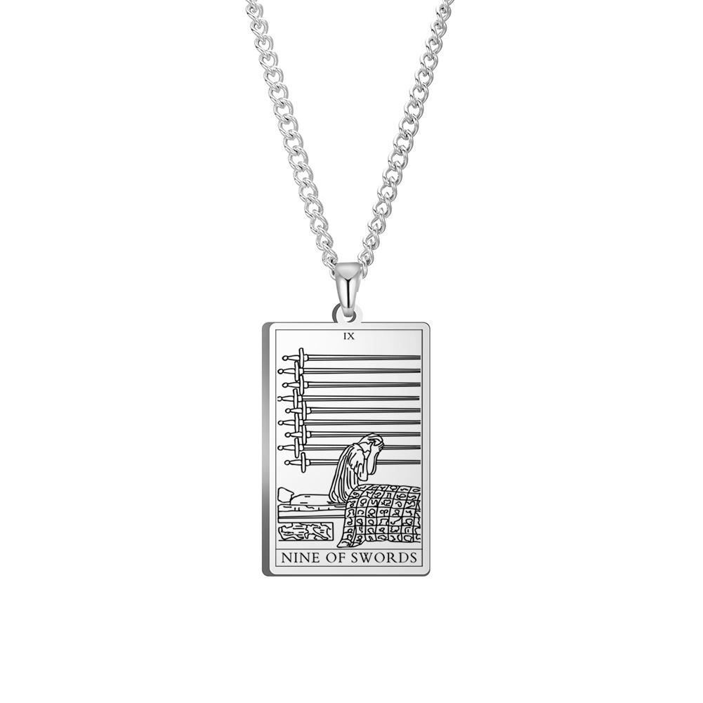 Dawapara The Suit of Swords Tarot Card Amulet Pendant Necklace Link Chain Stainless Steel Golden Black Jewelry