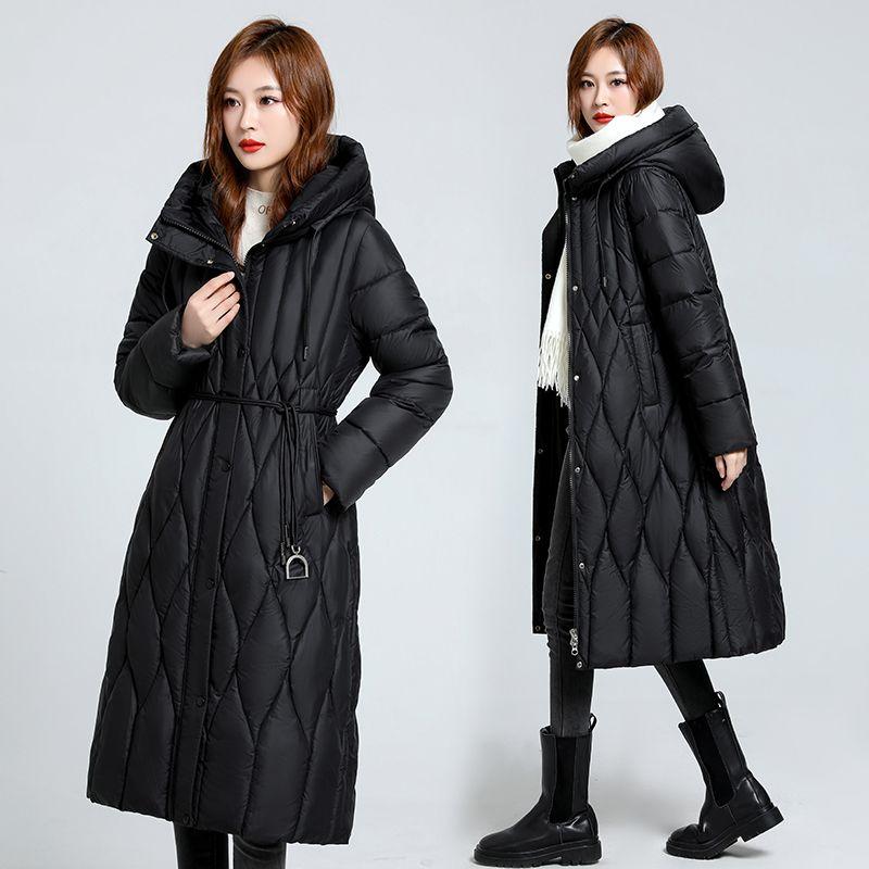 Down padded jacket women's long fashion thin padded jacket thickened slim winter over-the-knee padded jacket