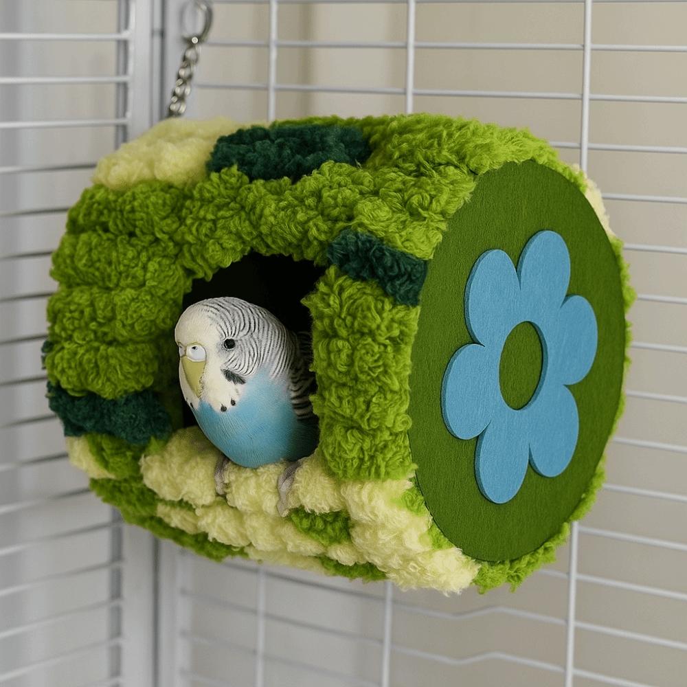 Thickened Warm Parrot Nest Flannel Cylinder Design Winter Bird Bed Colorful with Pads Bird Cage House