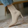 2025 autumn and winter new pointed suede splicing thin heel high heel rear zipper fashion breathable socks boots tide