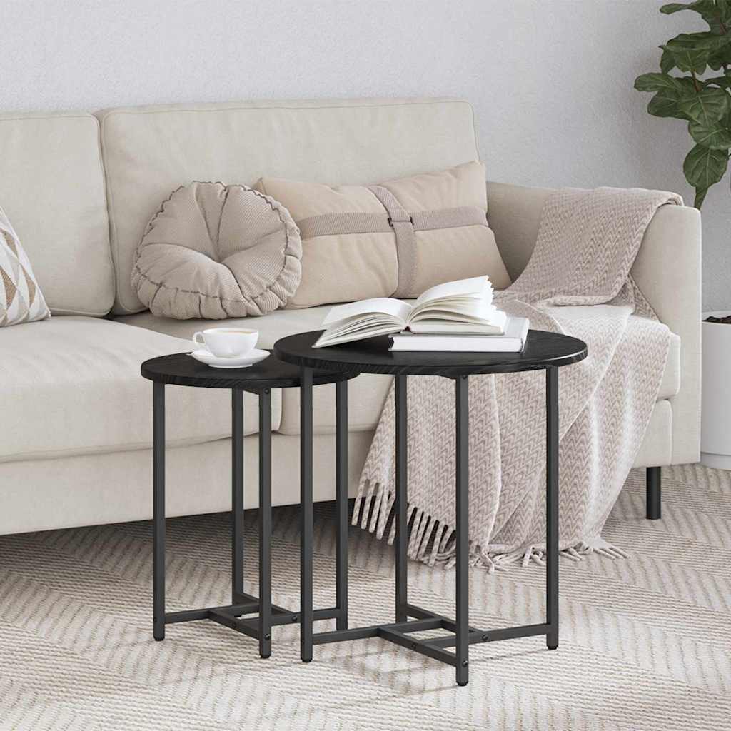Side Table Set 2 Pcs Black Oak Look