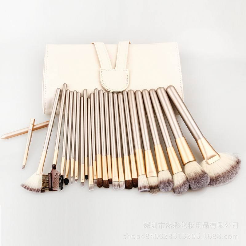 12/18/24-Piece Champagne Makeup Brush Set: Persian Wool Powder Brush, Blush Brush, Horse Hair Eyeshadow Brush