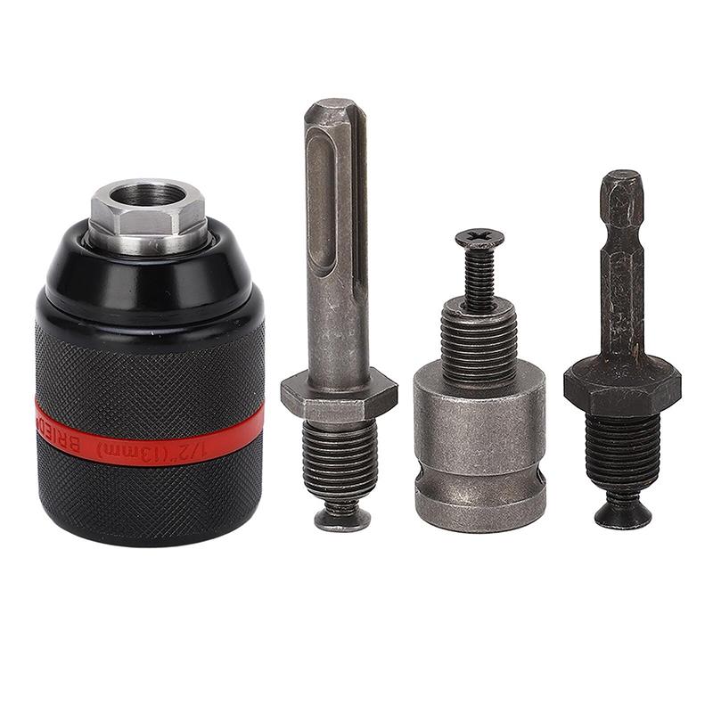 2-13mm Keyless Threaded Metal Drill Chuck, Hex Shank/SDS/Square Quick Grip Adapter, Chuck for Drill Bits Screwdriver Tap&Sockets