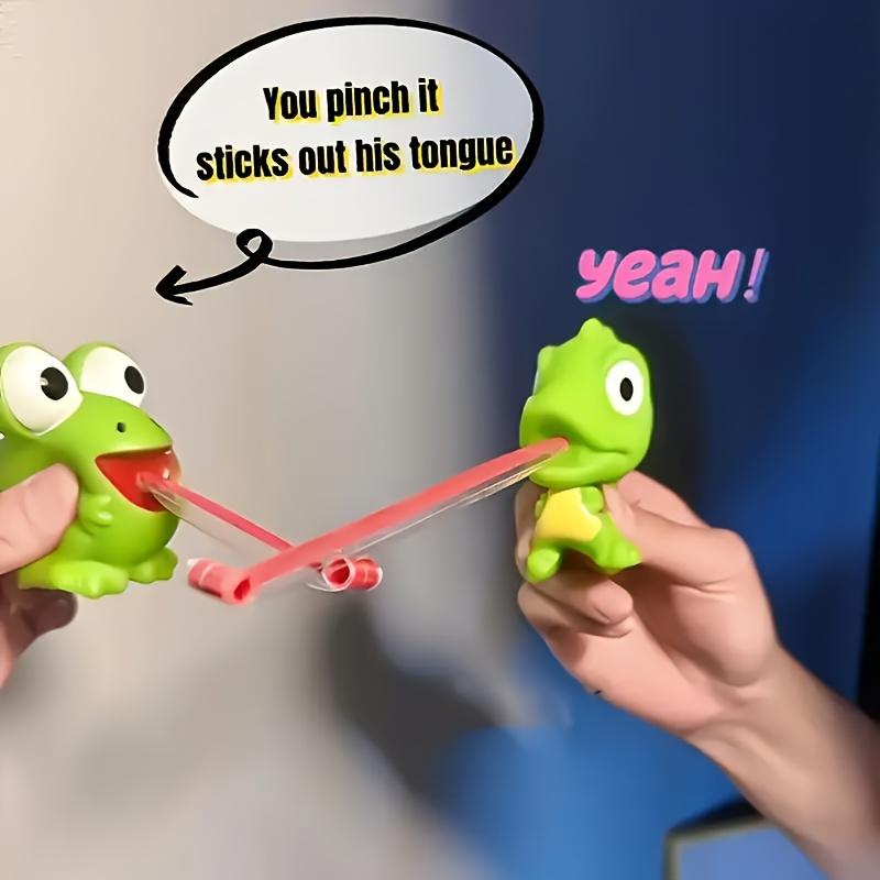 1pc Fun Frog And Dinosaur Retractable Tongue Relax Toy, Interactive Party Game, Green Cartoon Design with Red Tongue,mini Toys