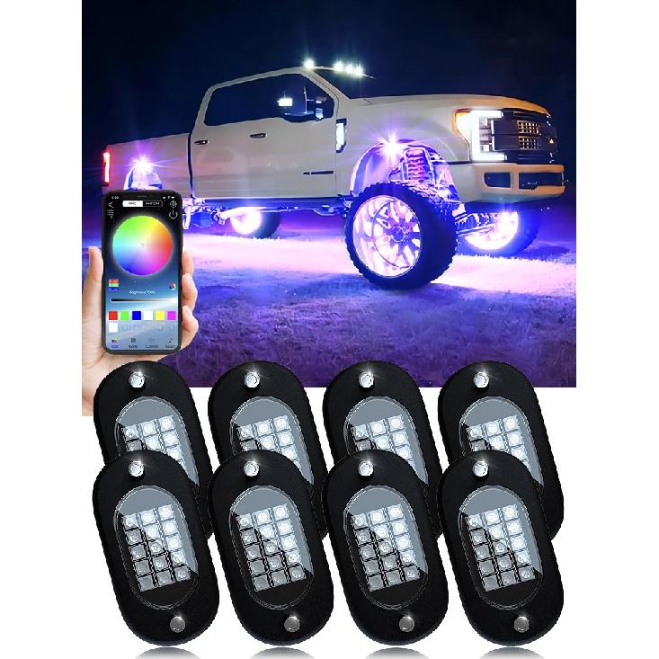 RGB LED Rock Lights 4/6/8/10/12/14 pods APP Control Music Neon Car Underglow Chassis Light for Offroad Truck SUV Rock Lights