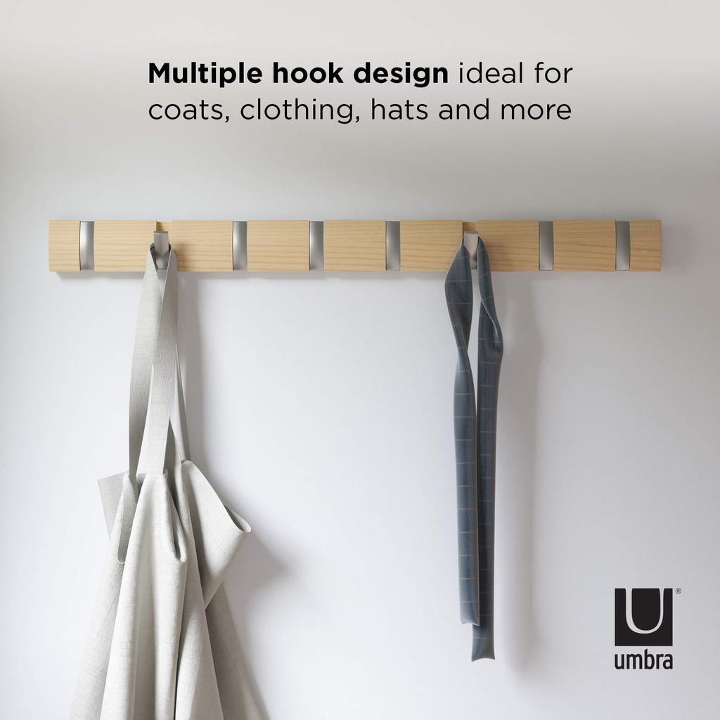 Official Umbra Wall Wall Hanger Storage Flip Natural Hooks, Hooks, Wooden, Modern, Casual, Organizing, Space-Saving, 8-Row Hook, 2318858390,