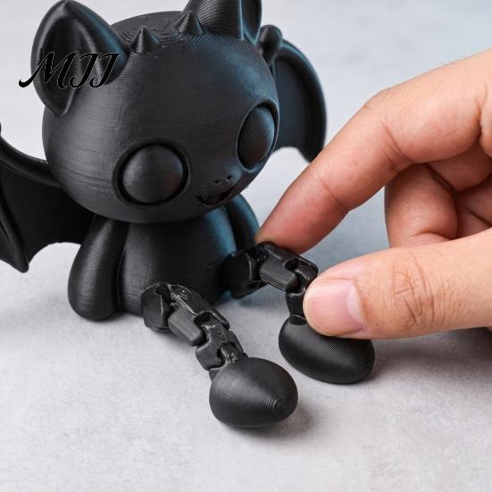 Small Gothic Ornament 3D Printed Articulated Bat Figurine, Flexible Cartoon with Movable Jointed Toy Joints, Desktop Animal Sitter for Home