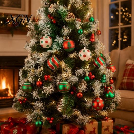Durable Xmas Tree Ornaments 42PCS Christmas Ball Set, Seasonal Accents with Hanging Holiday Decorations Strings, Shatterproof Plastic for Home
