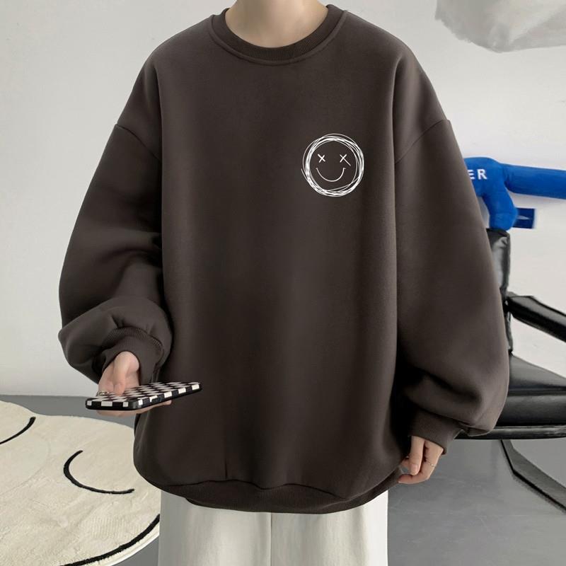 Herren Trendiger Smiley-Gesicht Hoodie - Hongkong & Koreanischer Stil, Lockere Passform, Herbst-Streetwear, Rundhalsausschnitt, Bedrucktes Oberteil