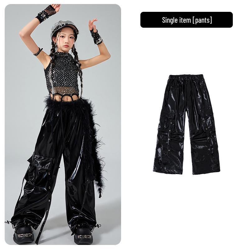 Girls' Silver Leather Jazz Dance Costume: Children's Practice & Street Dance Outfit for Trendy Fashion Shows
