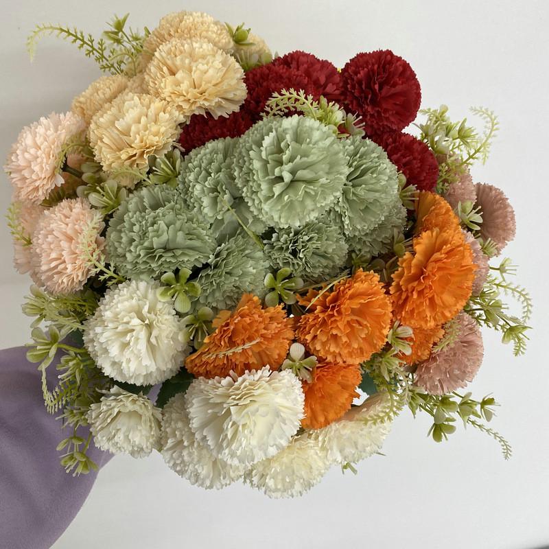 Silk Fabric 7branch Fulu Carnation Artificial Flower Bouquet For Wedding Decor And Photography
