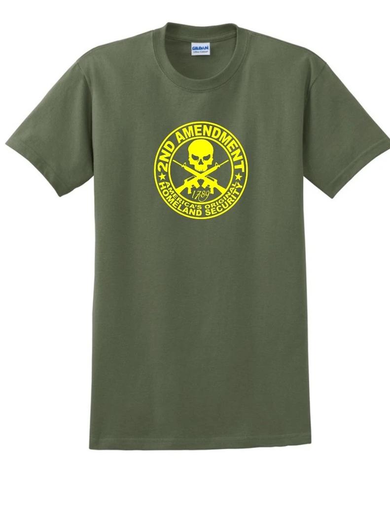 Zweiter Zusatzartikel Ursprüngliches Nationales Sicherheits-2. Gelbes Militärgrünes T-Shirt