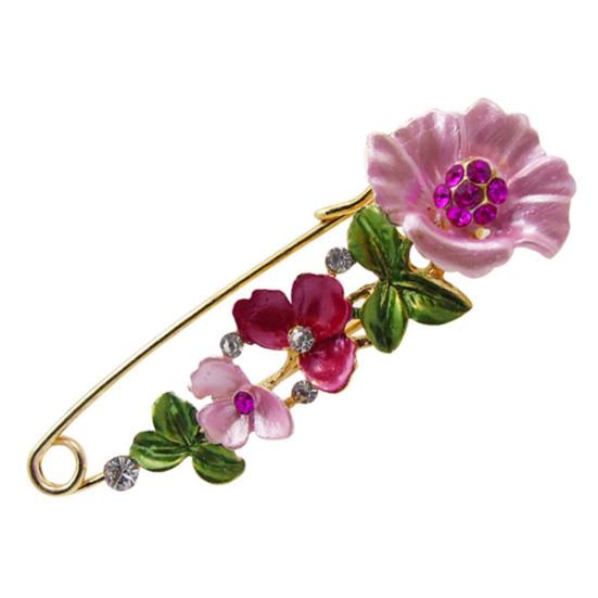 Brooch Pin 3D Flower Decor Scarf Pin with Rhinestone Inlay Thick Stable Lock Anti-exposure Suits Coats Sweaters Pin