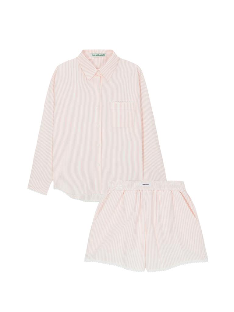 SALAD BAGUNI Lace Hem Seersucker Shorts - Pink