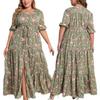 Moda Feminina Plus Size Solto Casual Manga Curta Vestido Estampado