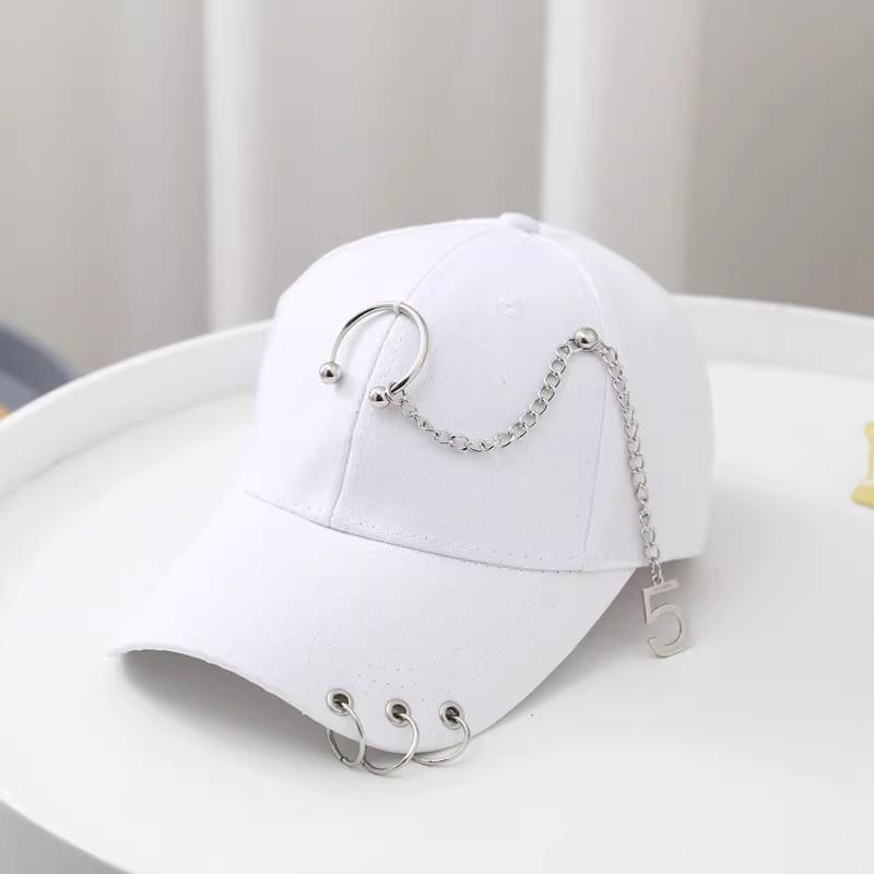 Women's Spring Summer Korean Style Baseball Cap with Ring Sunscreen Anti-UV Metal Baseball Caps Hip Hop Street Dance Style Kpop