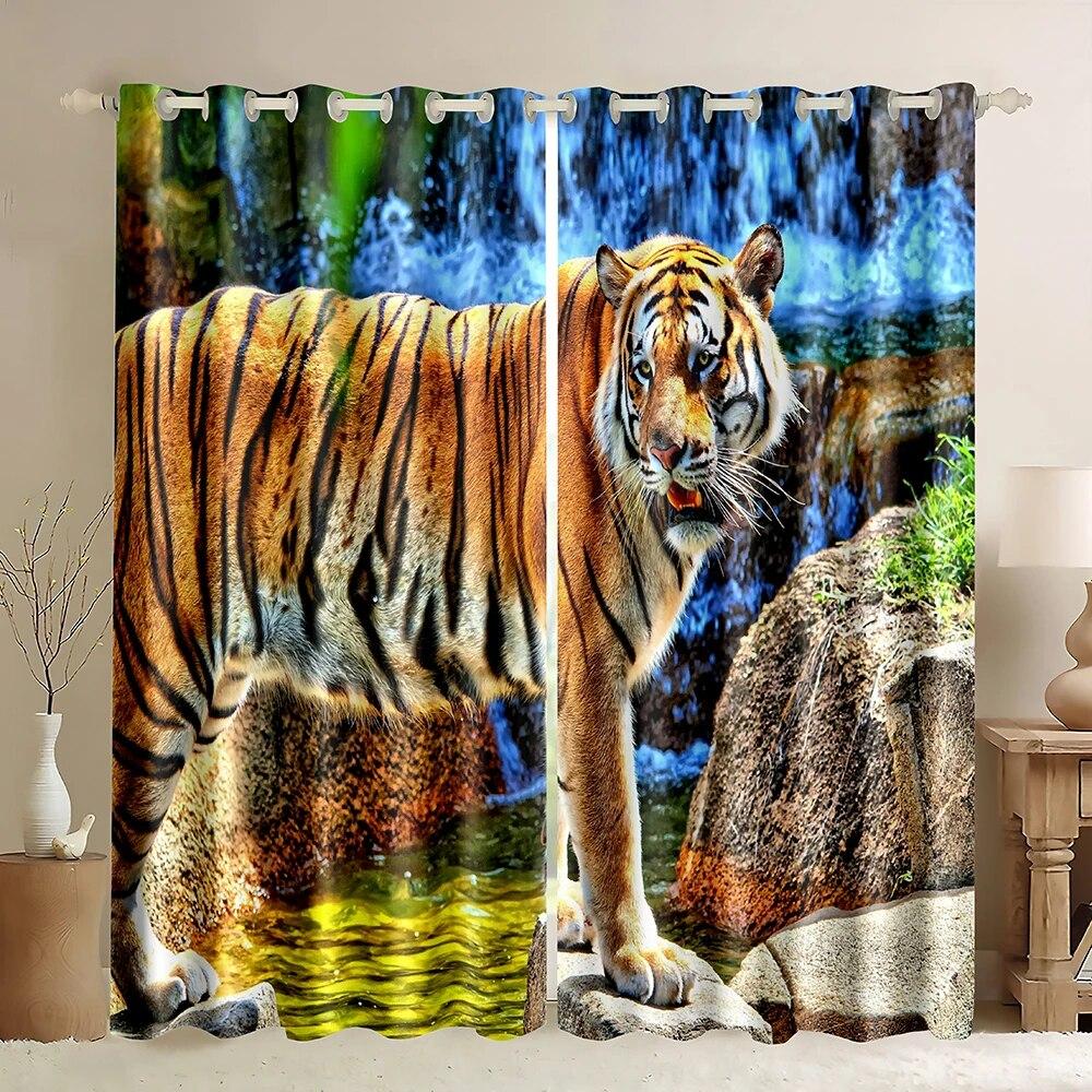 Cortinas Blackout de Leopardo Cortina de Animal Salvaje Sala de Estar Dormitorio Alto Sombreo Cortina de Ventana Cortinas de Apertura Bipartita Derecha