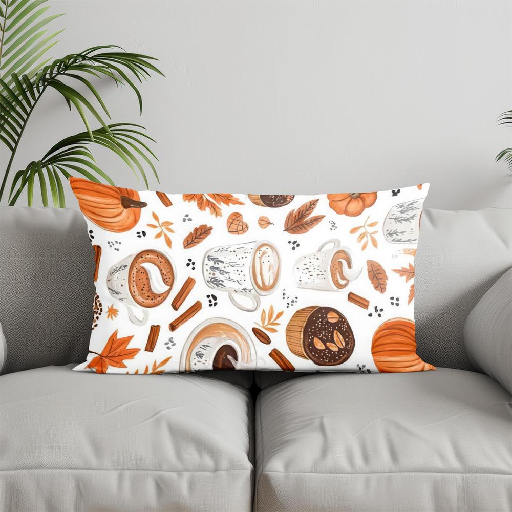 Home Decor Autumn-themed Coffee & Pastry Pillow Suitable For Sofa Bedroom Car Pillow Cover Cushion Rectangular Back Cushion