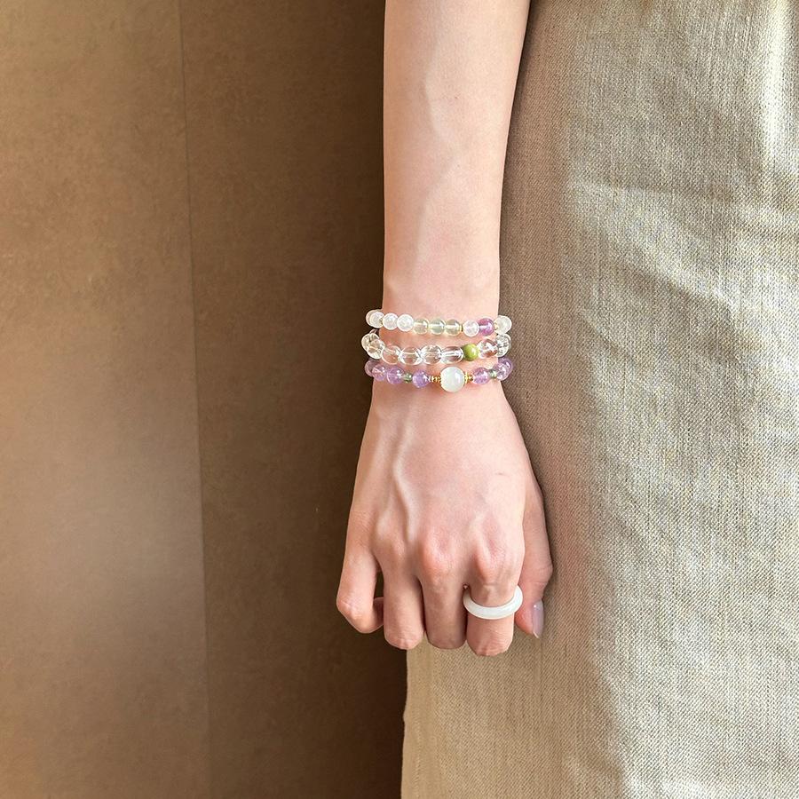 Natural amethyst beaded crystal bracelet New Chinese simple and versatile bracelet Light luxury niche high-end jewelry