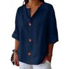 Women's Fashion Casual V-Neck Buttoned Seven Sleeve Cotton Linen Top