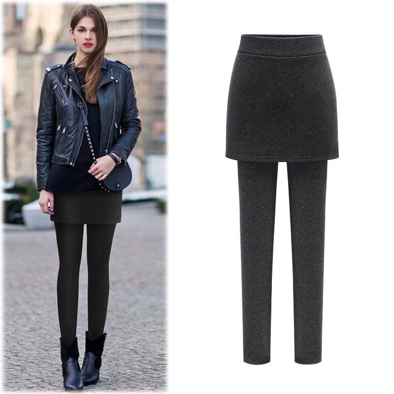 Women's Plus Size Fleece-Lined Hip-Wrap Culottes Leggings - Warm, Slimming, Small Leg Fit for Autumn/Winter