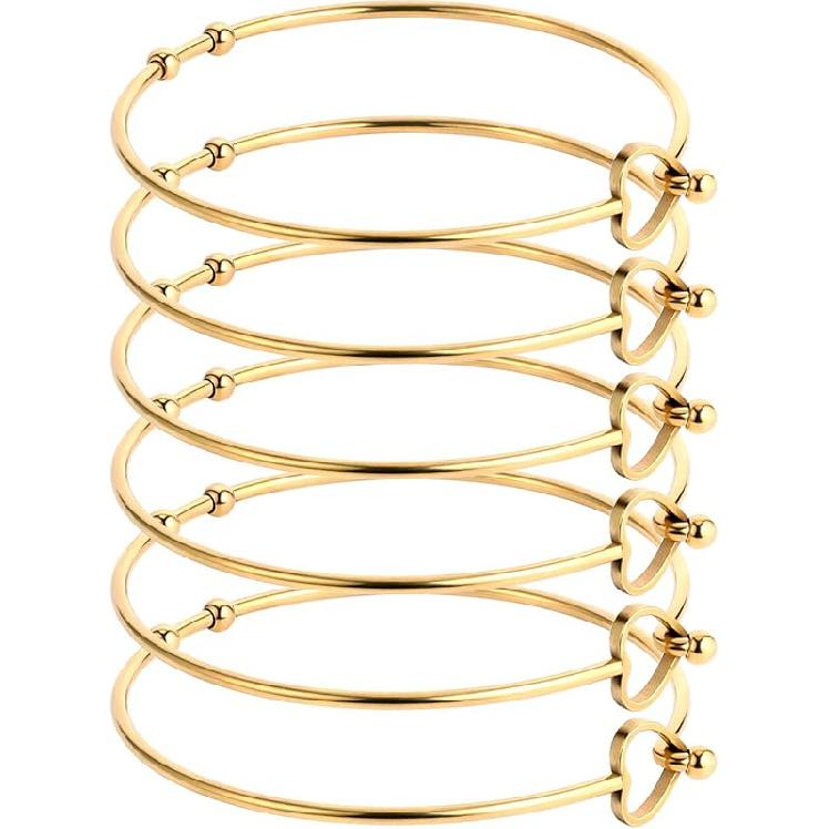 ALEXCRAFT Wholesale 6PCS 14K Gold Stainless Steel Bracelet Bangle Open Blank Wire Charm Bangle Bulk for Jewelry Making