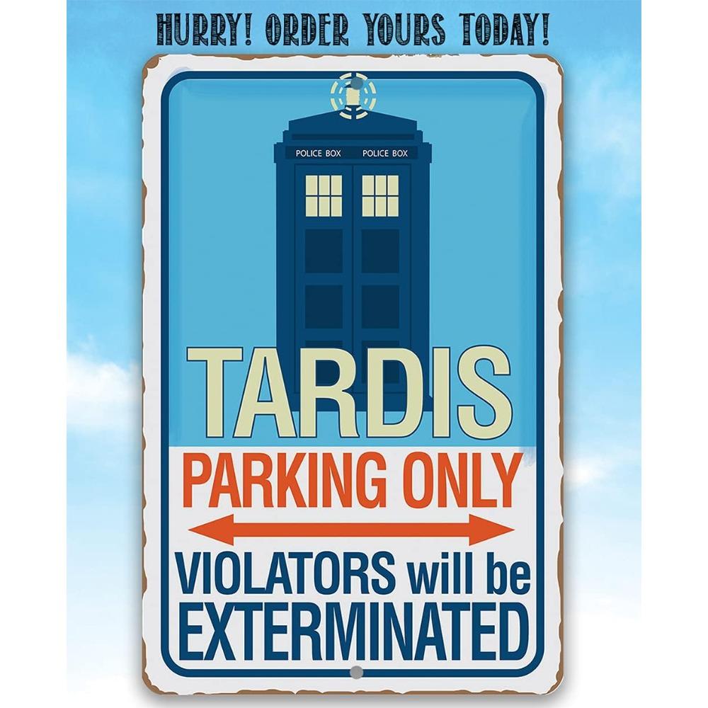 """Pouze parkování pro Tardis" Retro Sci-Fi kovová cedule - Doctor Who Nástěnná dekorace, Zákaz vstupu Dekorace pro dětský herní pokoj Vnitřní Venkovní"""