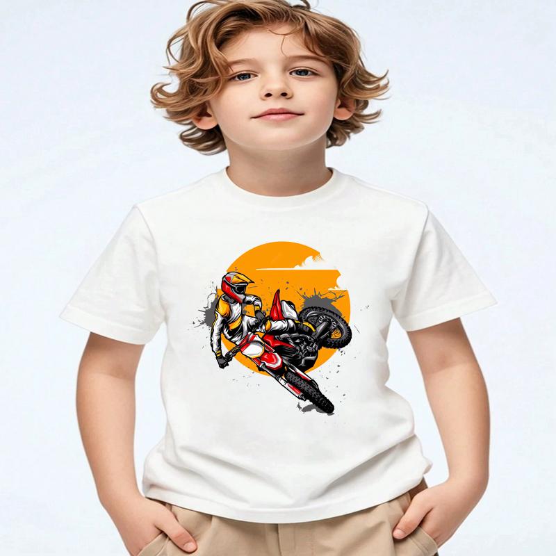 Kids Motocross Rider TShirt Funny Summer Fashion Streetwear Toddler Baby Girls Clothing Childrens Tops Polyester Fabric