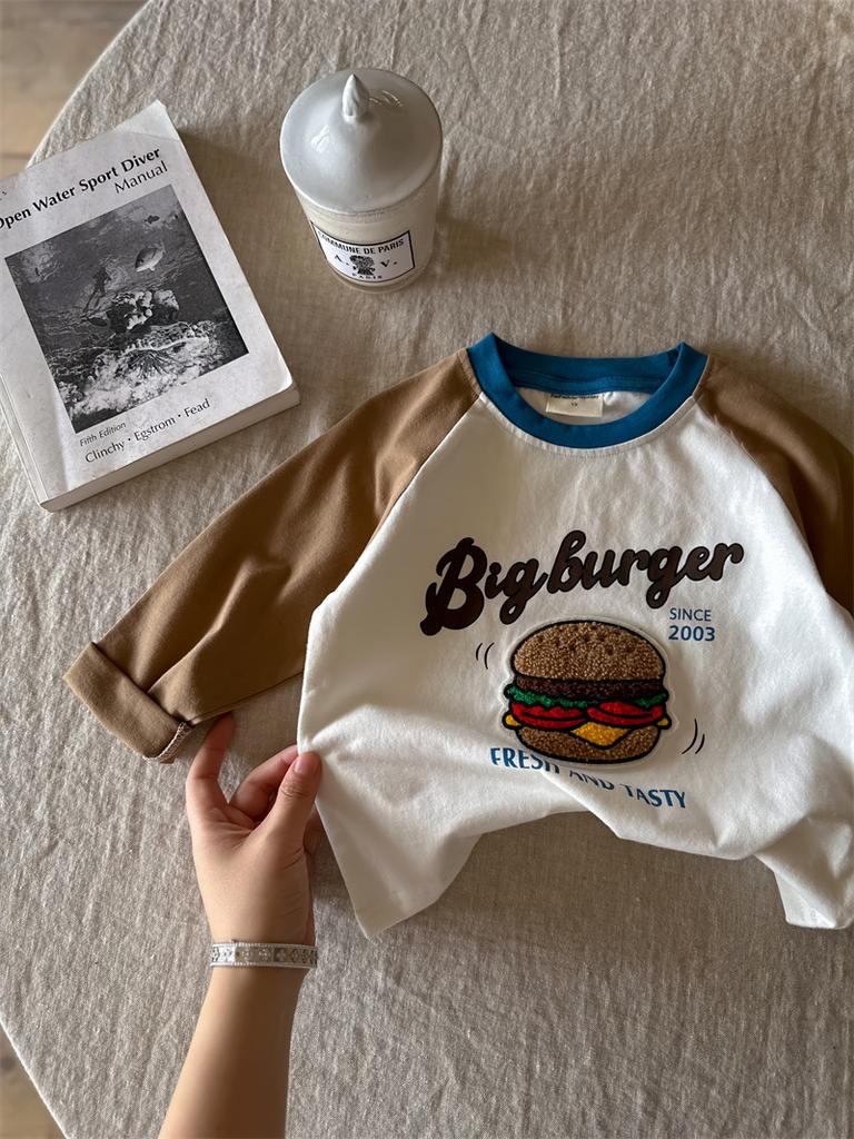 Boys Long Sleeve Cotton T Shirt with Cartoon Embroidery for Spring Autumn