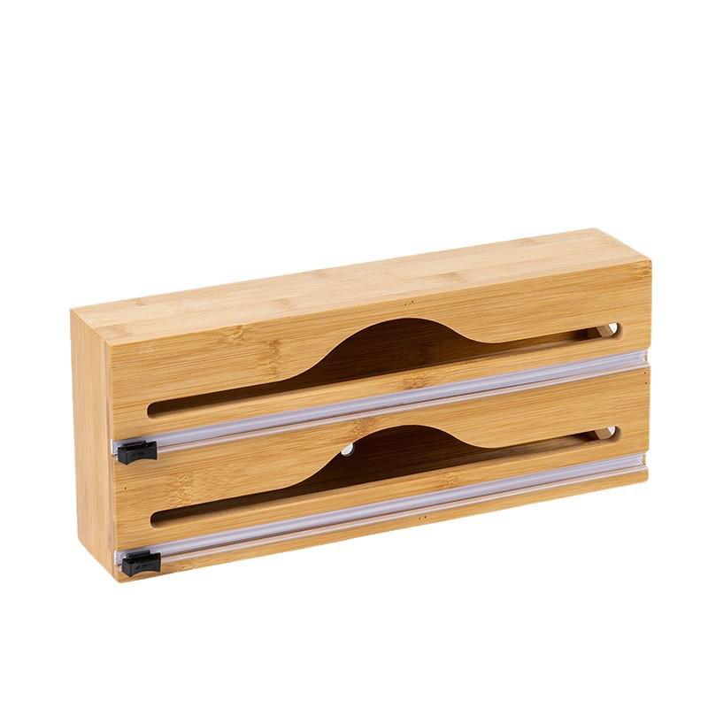 Wall-Mounted Bamboo Foil & Cling Film Cutter with Storage Compartments and Slide Knife