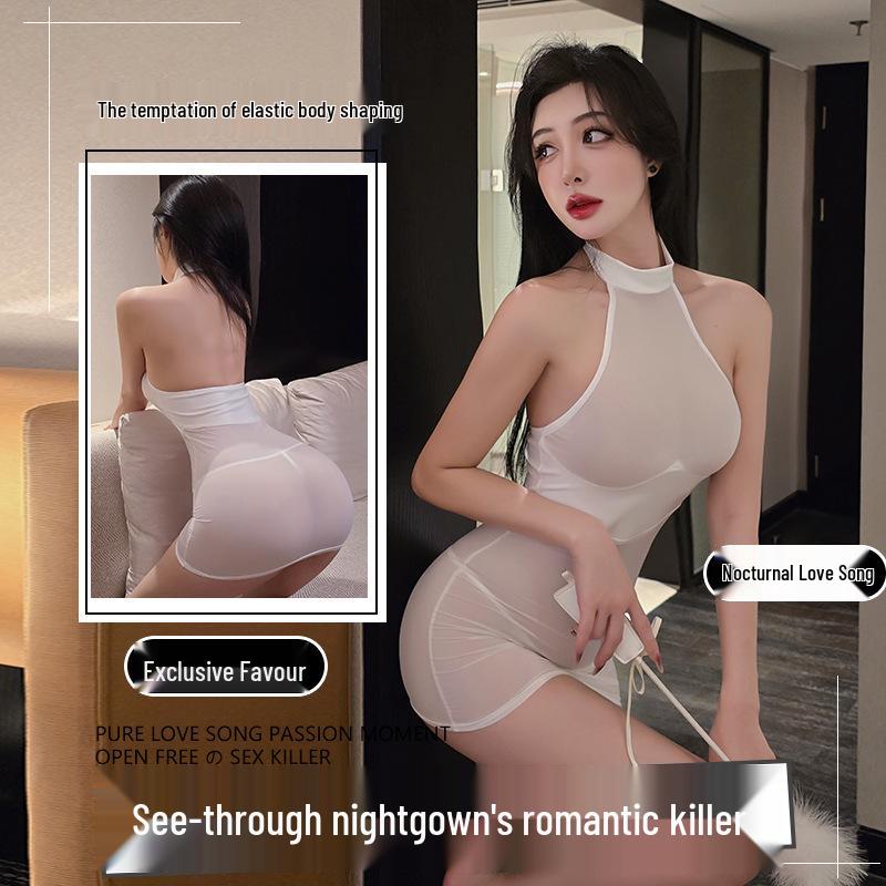 Long Night Sexy Transparent Bodycon Dress: Streamlined See-Through Hip-Hugging Lingerie for Nightclub 1101