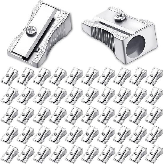 Fumete 96 Pcs Metal Mini Pencil Sharpeners Handheld Metal Pencil Sharpeners Single Hole Aluminum Alloy Manual Sharpener Bulk for School Office 96