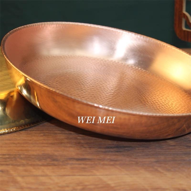 Vintage Copper Fruit Plate,Handcrafted Hammer Texture Circle Shape Steak Dinner Dishes Tray,Home Food Plate 24 cm,Tableware